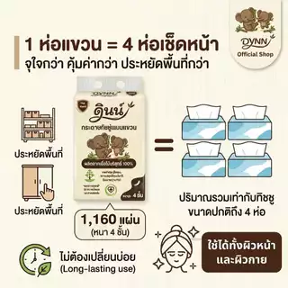 DYNN (ยกลัง 10 ห่อ) ทิชชู่แบบแขวน กระดาษเช็ดหน้า ผลิตจากเยื่อไม้บริสุทธิ์ 100% ปลอดภัยต่อผิว หนา 4 ชั้น แบรนด์ดินน์
