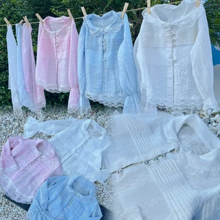 เสื้อเชิ้ตลูกไม้ แขนยาวคอบัวเด็กผู้หญิง งานสวยตรงปก