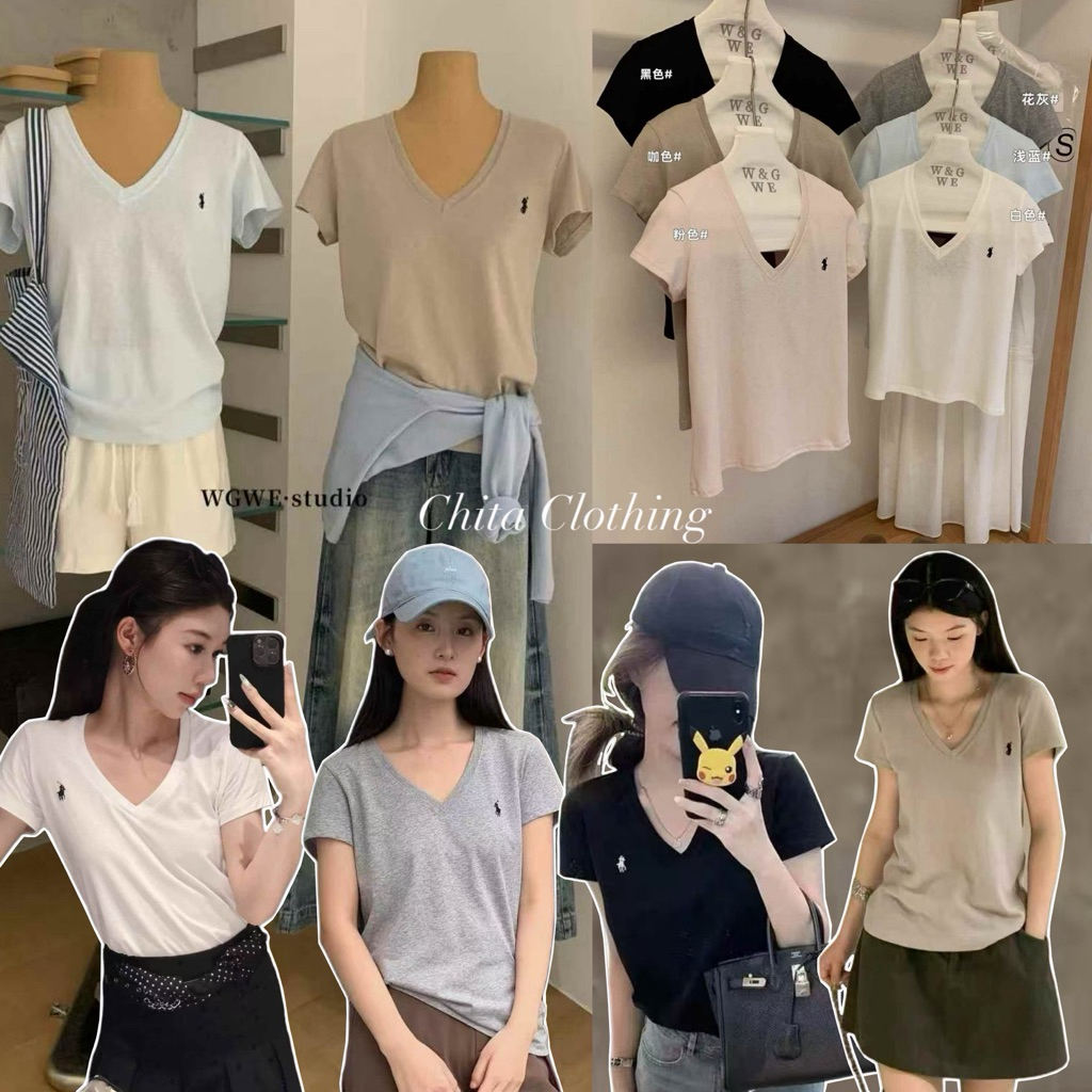 พร้อมส่ง 9158 เสื้อคอวีแขนสั้น ปักลายช่วงอก ทรงใส่สบาย เนื้อผ้าดี งานสวย TAG:WG.WE ราคา ถูกที่สุด ดีลบีเคเค