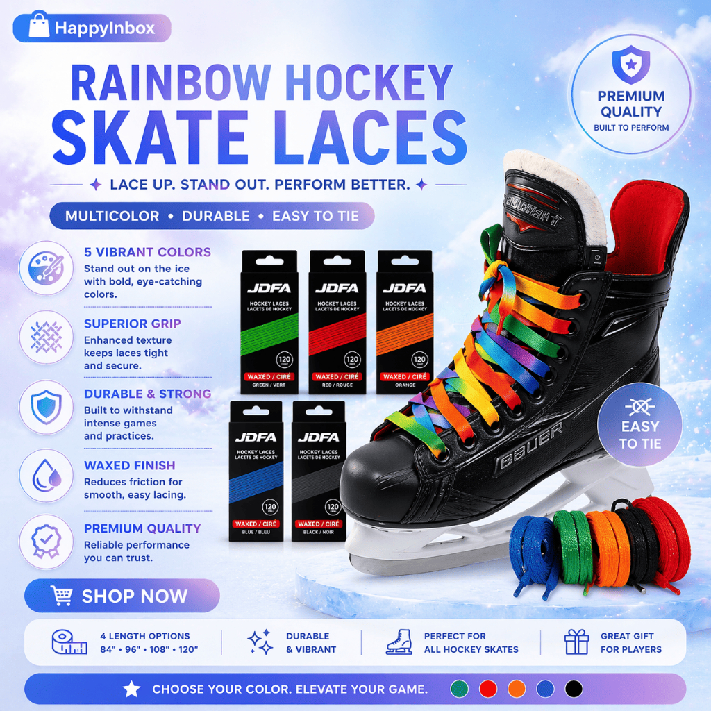 เชือก wax Rainbow ice Hockey Skate Laces Multicolor – Durable & Easy to Tie