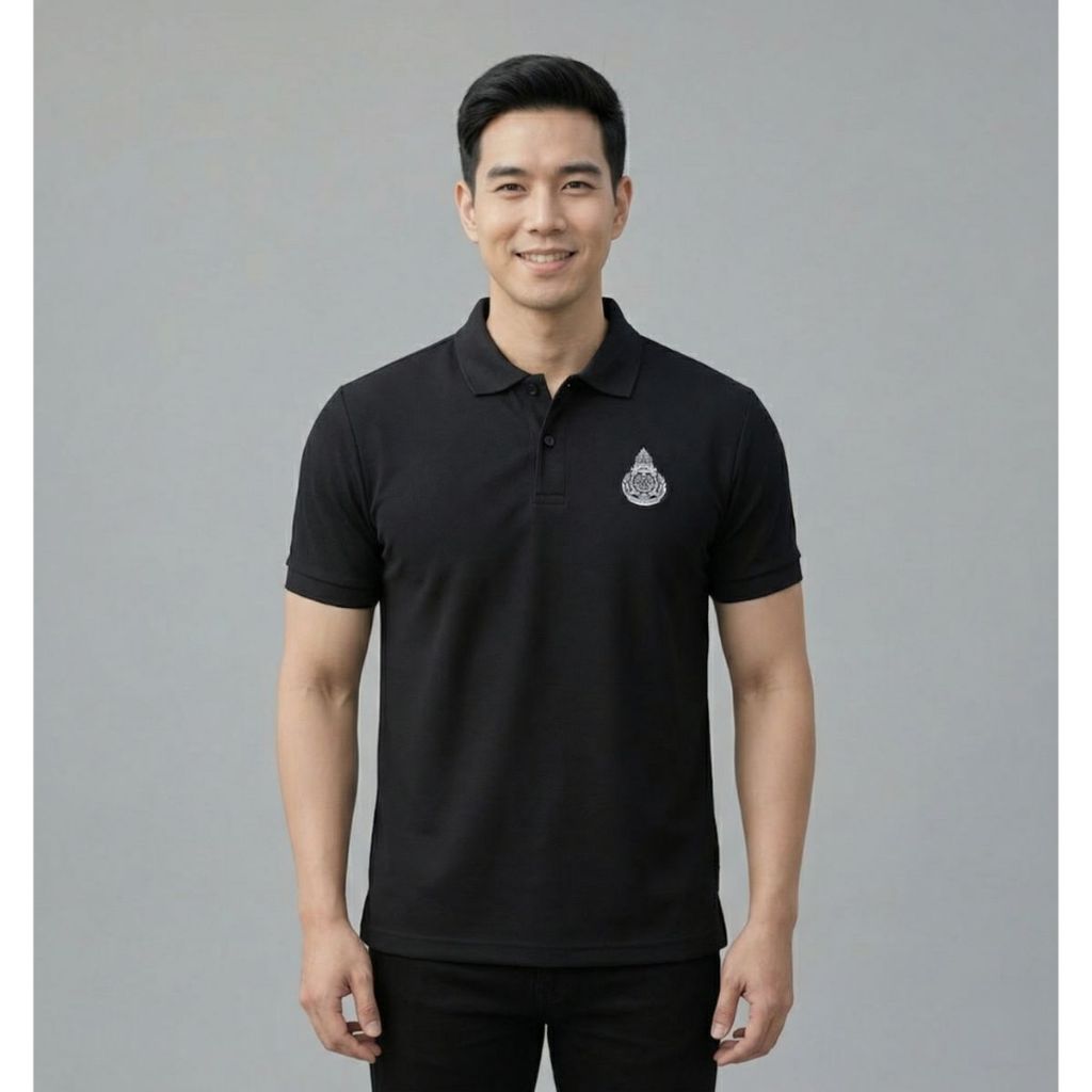 เสื้อโปโลสีดำผู้ชาย ประทับตราสัญลักษณ์ สำนักงานคณะกรรมการการศึกษาขั้นพื้นฐาน(สพฐ.) บนอกเสื้อ