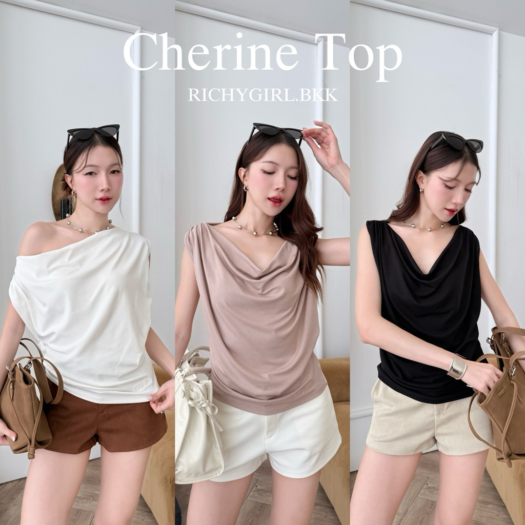 RICHYGIRL | Cherine Top เสื้อแขนกุดคอถ่วง เสื้อปาดไหล่ เรียบหรูดูแพง ผ้านุ่มเย็น (ฟรีไซส์/สาวอวบ)