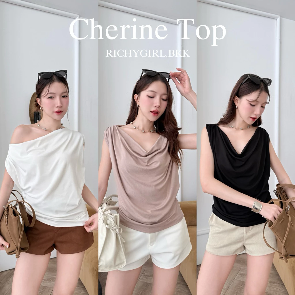 RICHYGIRL | Cherine Top เสื้อแขนกุดคอถ่วง เสื้อปาดไหล่ เรียบหรูดูแพง ผ้านุ่มเย็น (ฟรีไซส์/สาวอวบ)
