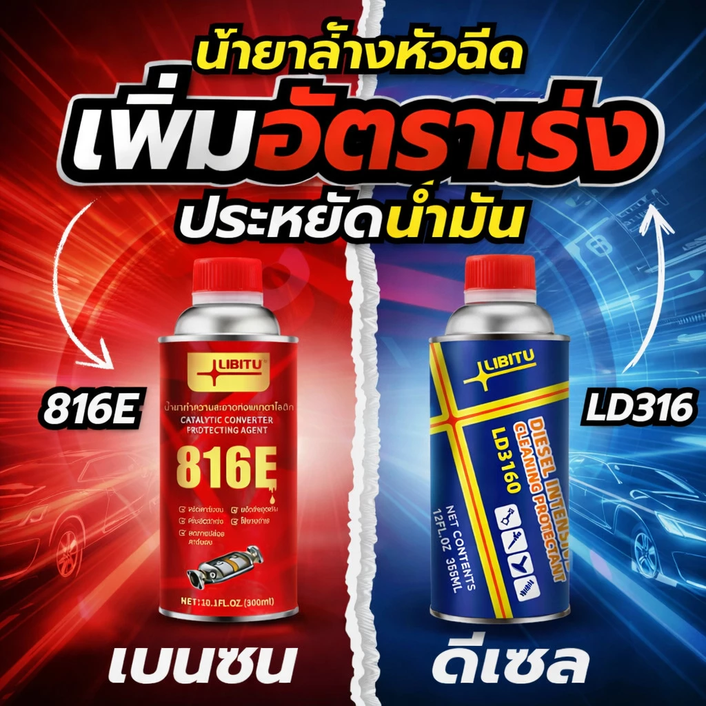 น้ำยาล้างหัวฉีด Libitu สูตรใหม่ สำหรับรถดีเซล-เบนซิน ล้างแคต ลดควันดำ