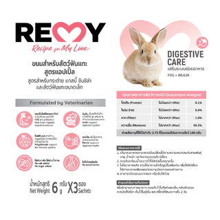 [4 ซอง] REMY เรมี่ ขนมสำหรับสัตว์ฟันแทะ รสแอปเปิ้ล สูตรเสริมระบบย่อยอาหาร 6 g (รวม 12 ชิ้น)
