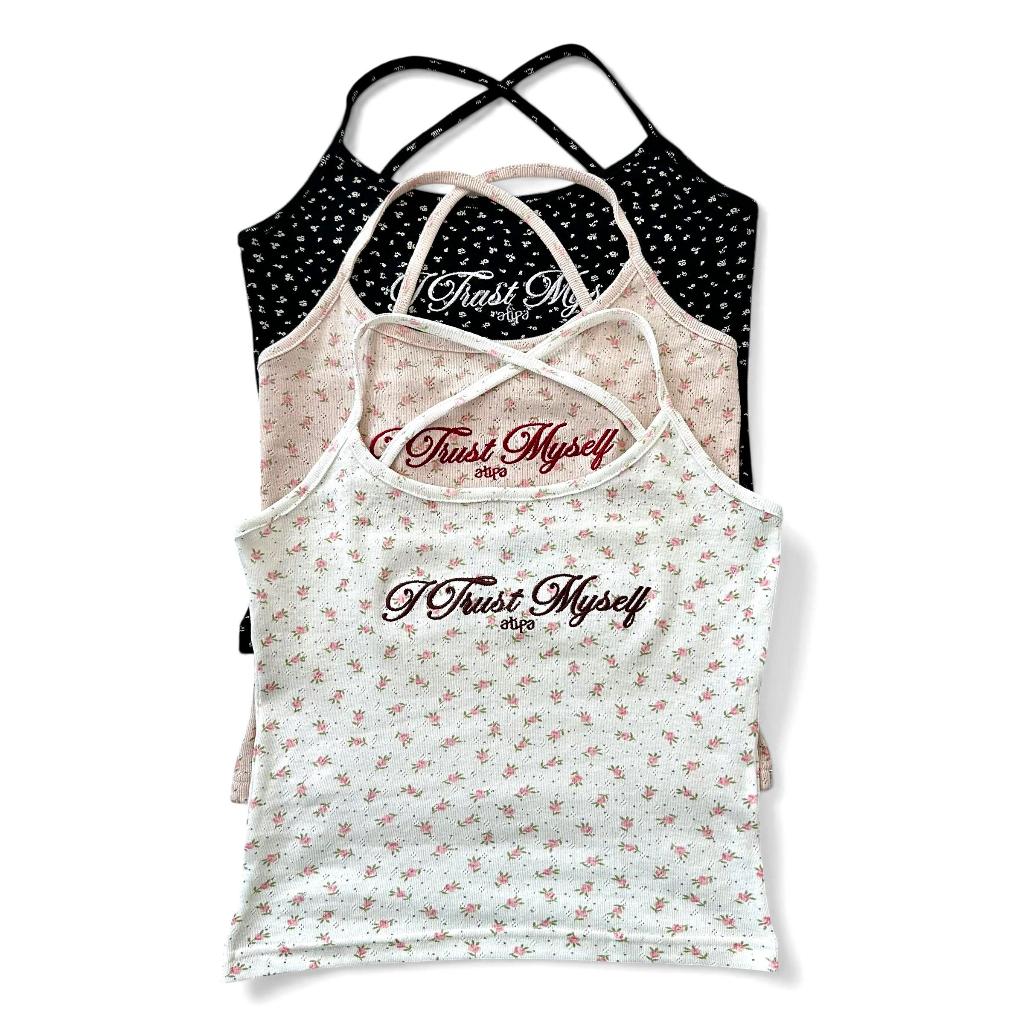 ATIPA - Trust Myself Cami Tank | เสื้อกล้ามสายไขว้ลายดอกไม้มินิมอล
