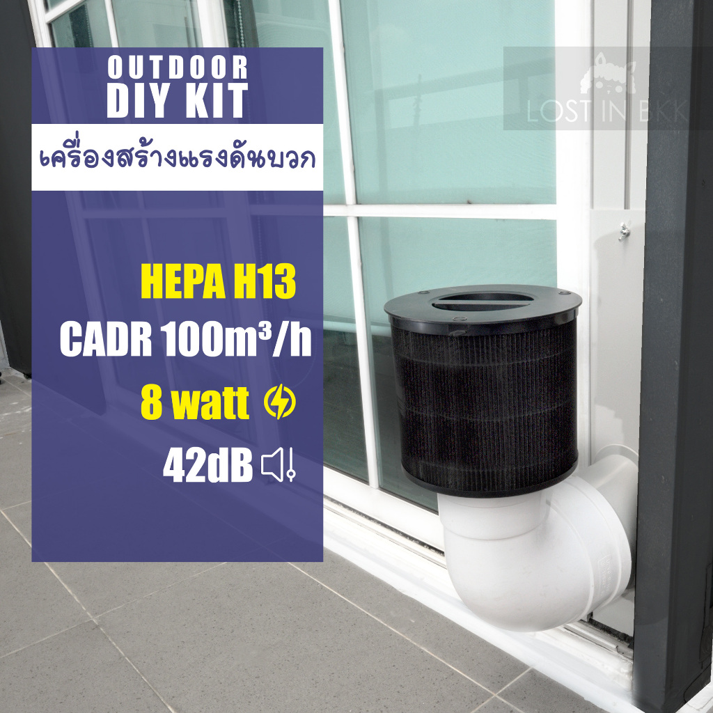 เครื่องเติมอากาศ เครื่องสร้างแรงดันบวก HEPA13 ติดหน้าต่างประตูบานเลื่อนภายนอกบ้าน Positive Pressure
