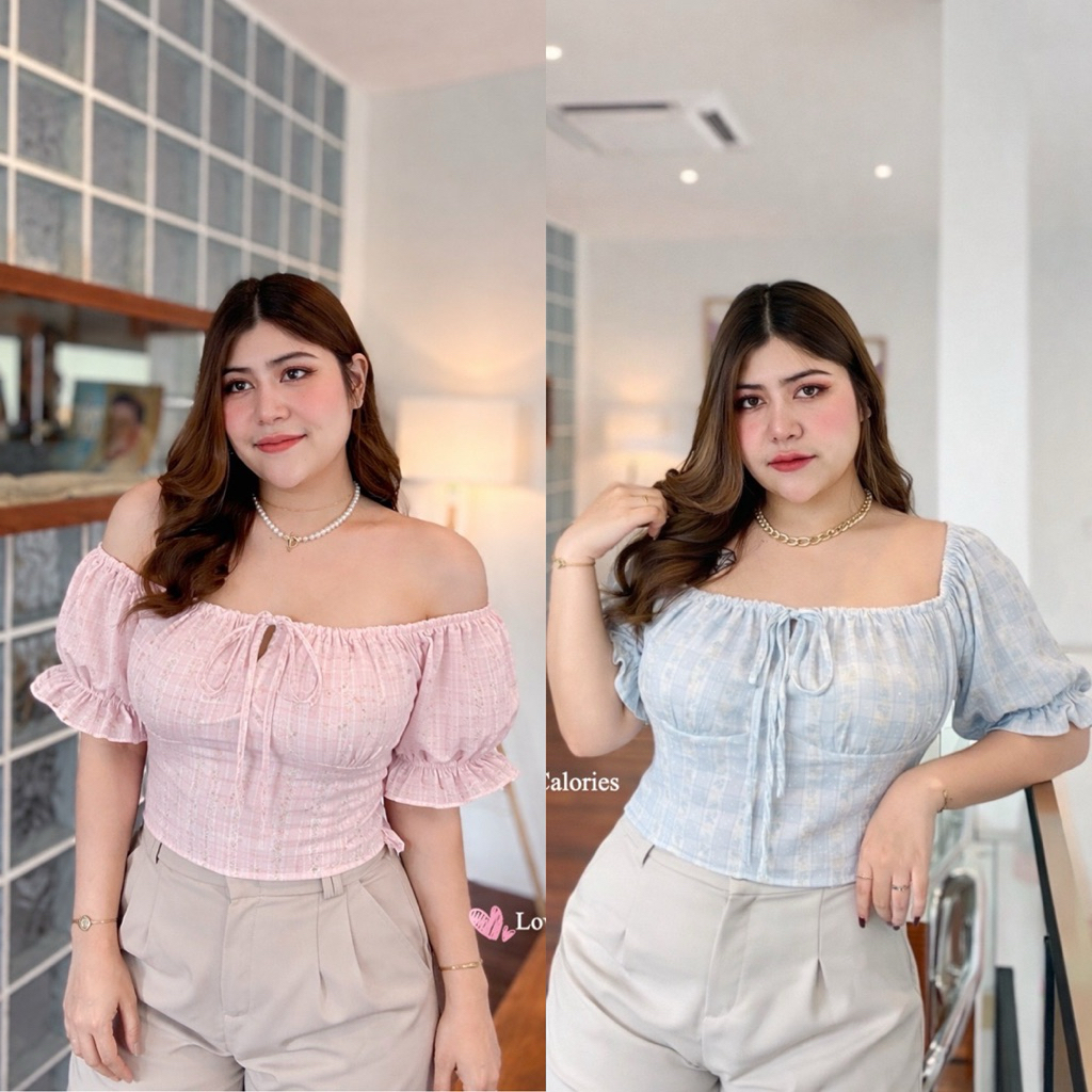 /LC/ เสื้อครอปสายหวาน ไซส์อก40-52 ผูกเชือกด้านหน้า หรือไขว้คอได้ ผ้าชีฟองพิมพ์ลายมีซับใน สม็อคหลัง ใส่เปิดหรือปิดไหล่ได้