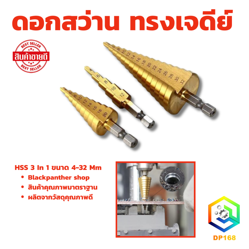 ชุดดอกเจดีย์ 3 ตัวชุด STEP DRILL SET เจาะขยาย 3 pcs  ดอกสว่านเจดีย์ ชุดดดอกสว่านเหล็กทรงกรวยเคลือบไทเทเนียม ดอกสว่าน