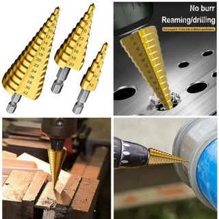 ชุดดอกเจดีย์ 3 ตัวชุด STEP DRILL SET เจาะขยาย ดอกสว่านเจดีย์ ชุดดดอกสว่านเหล็กทรงกรวยเคลือบไทเทเนียม