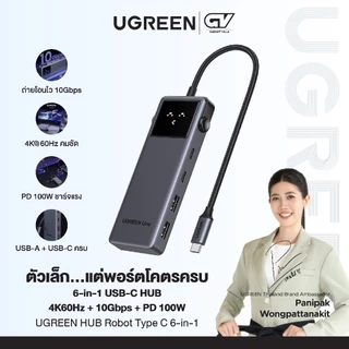 UGREEN อะแดปเตอร์ HUB Robot Type C 6-in-1 รองรับ 4K60Hz +2 USB-A 3.2+2 USB-C 3.2+PD Hub รุ่น 35998