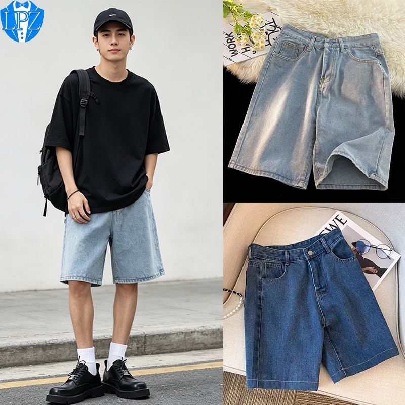 LPZ กางเกงขาสั้นผู้ชาย กางเกงยีนส์ ทรงหลวม นิ่มใส่สบาย เท่ๆเข้ากับทุกแนว  สำหรับฤดูร้อน พร้อมส่งจากไทย