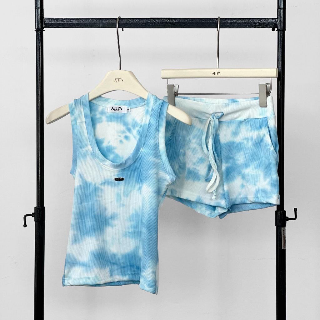 Atipashop - Ocean Crush Set ชุดเซ็ตเสื้อกล้ามและกางเกงขาสั้น ผ้ามัดย้อม ยืดเยอะ ใส่สบาย รูปที่ 7