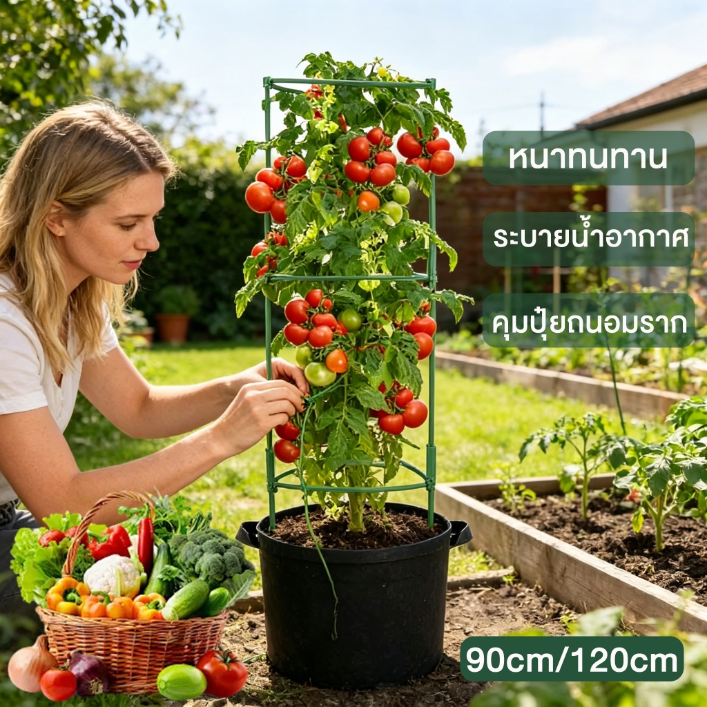 ใช้ 10 ปีก็ไม่พัง ชุดถุงปลูก รวมค้ำมะเขือเทศ มาพร้อมกระบะปลูกแบบผ้า ตาข่ายปีน และคลิปล็อคต้นไม