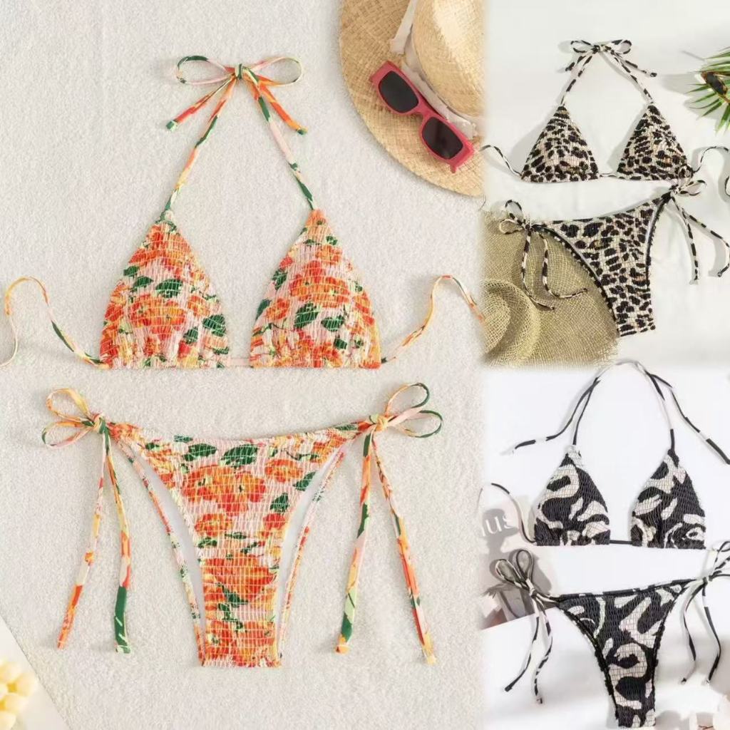 👙พร้อ​มส่ง👙ชุดว่ายน้ำบิกินี่ บิกินี่ 2 ชิ้น ลายพิมพ์ ลูกไม้ ปรับขนาดได้ รุ่นใหม่ ด้วยฟองน้ำ summer