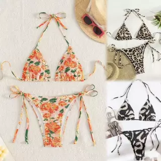 👙พร้อ​มส่ง👙ชุดว่ายน้ำบิกินี่ บิกินี่ 2 ชิ้น ลายพิมพ์ ลูกไม้ ปรับขนาดได้ รุ่นใหม่ ด้วยฟองน้ำ summer