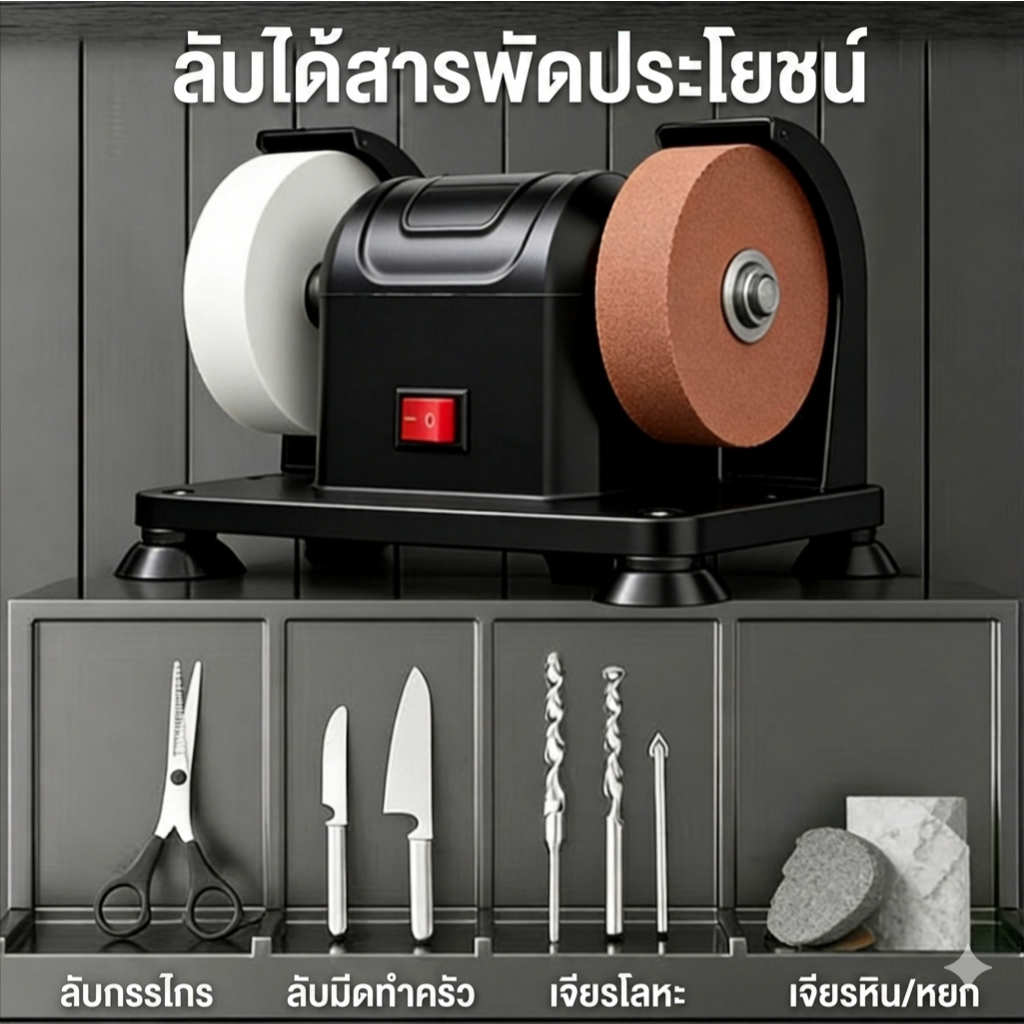 เครื่องเจียรแบบปรับความเร็วได้ 12 ระดับ สำหรับขัด ลับ เอาสนิม และขัดเงา งานโลหะ มีด