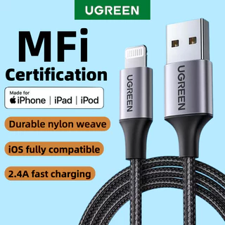 UGREEN MFiการรับรอง Lightning 2.4A USB Charging Cable สายชาร์จนี้เหมาะสำหรับiPhone13 11 XR Pro Max สายชาร์จเร็ว Alu Nylo