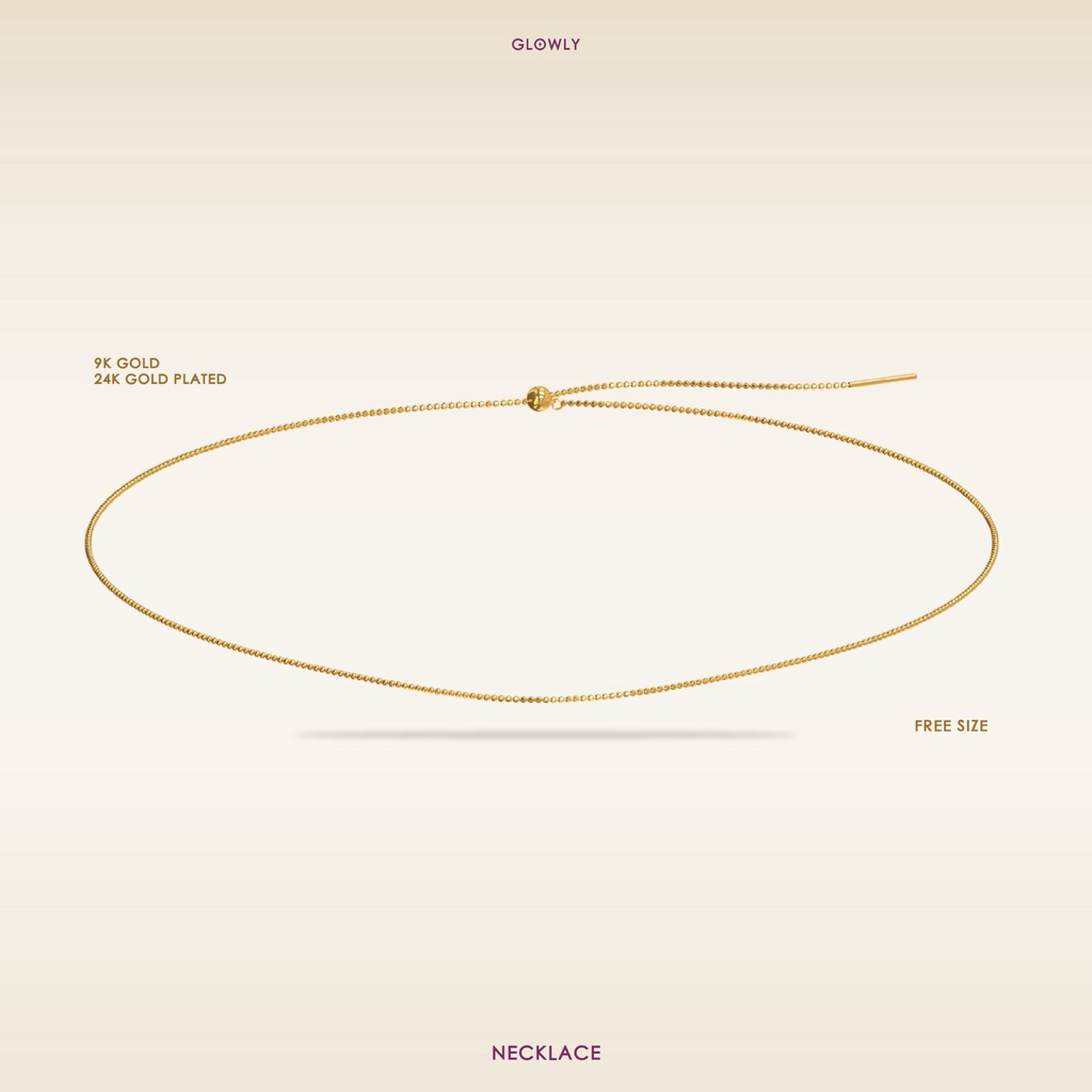 Glowly 9k Necklace | สร้อยคอเปล่า ไม่มีจี้ ทองแท้ 9k ชุบทอง 24k ปรับขนาดได้