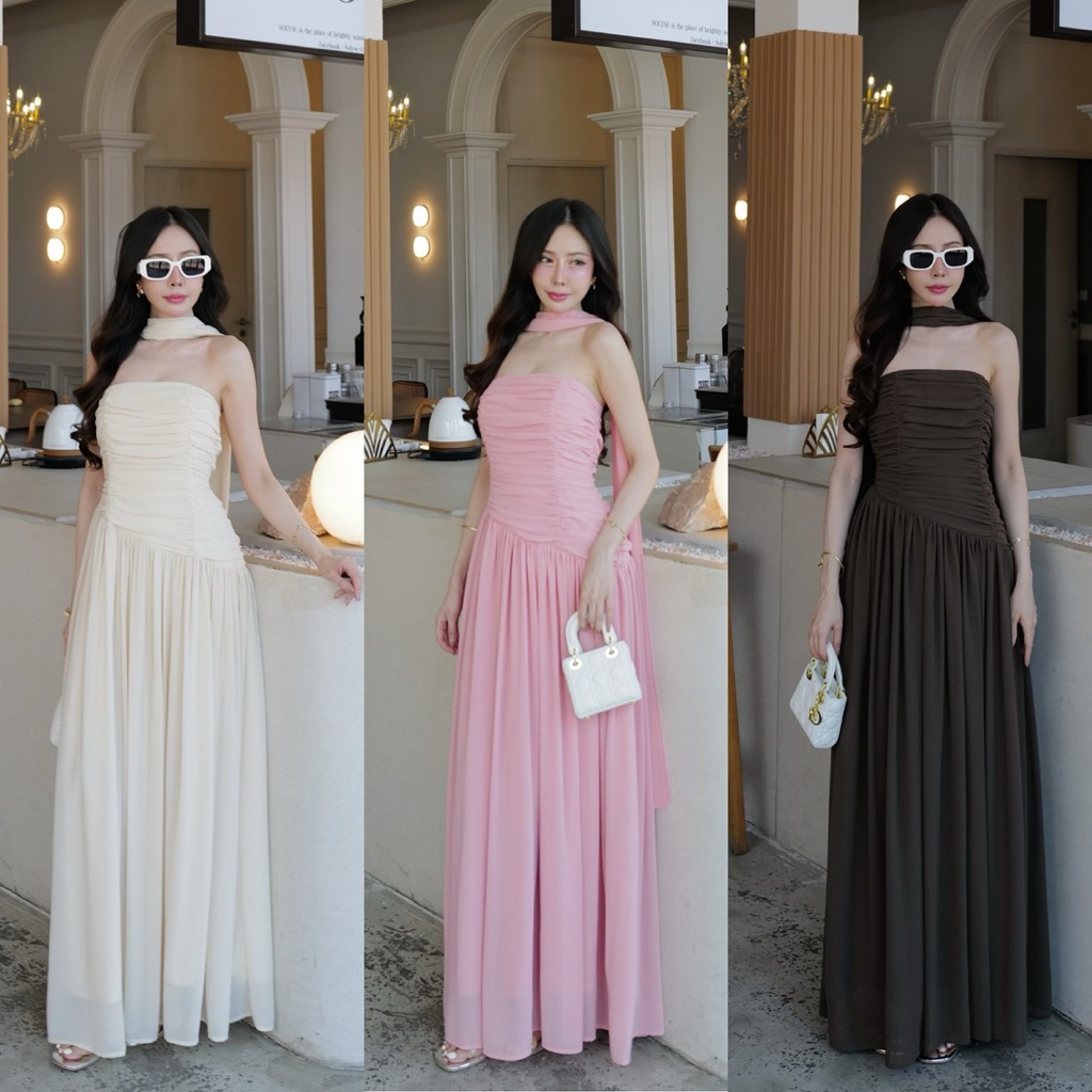 พร้อมส่ง เดรสออกงาน เกาะอก+โชคเกอร์สายยาว