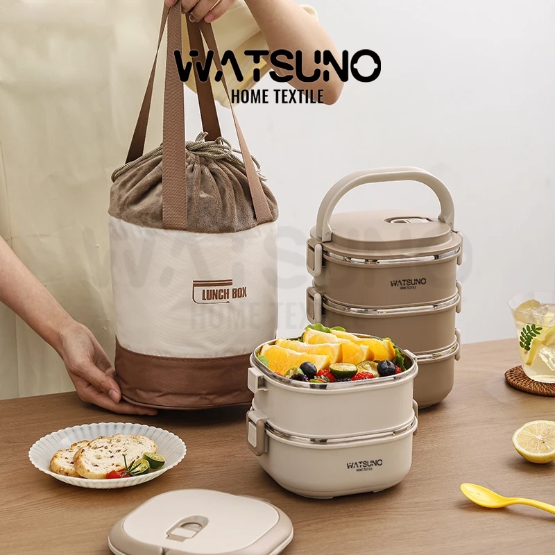 Watsuno.กล่องอาหารกลางวันเก็บความร้อน แบบหลายชั้น พกพาสะดวก เหมาะสำหรับนักเรียน