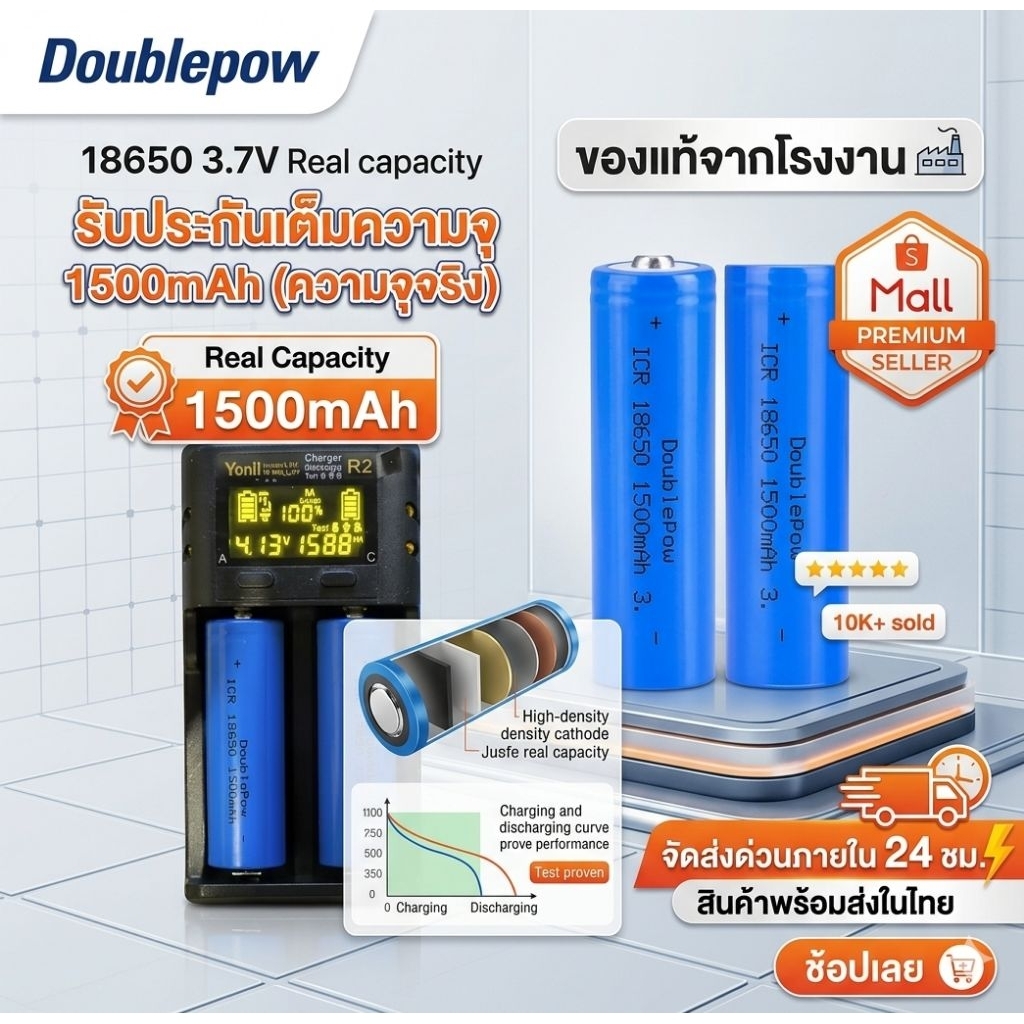 ถ่านชาร์จแท้ Li-ion 18650 3.7V 1500mA