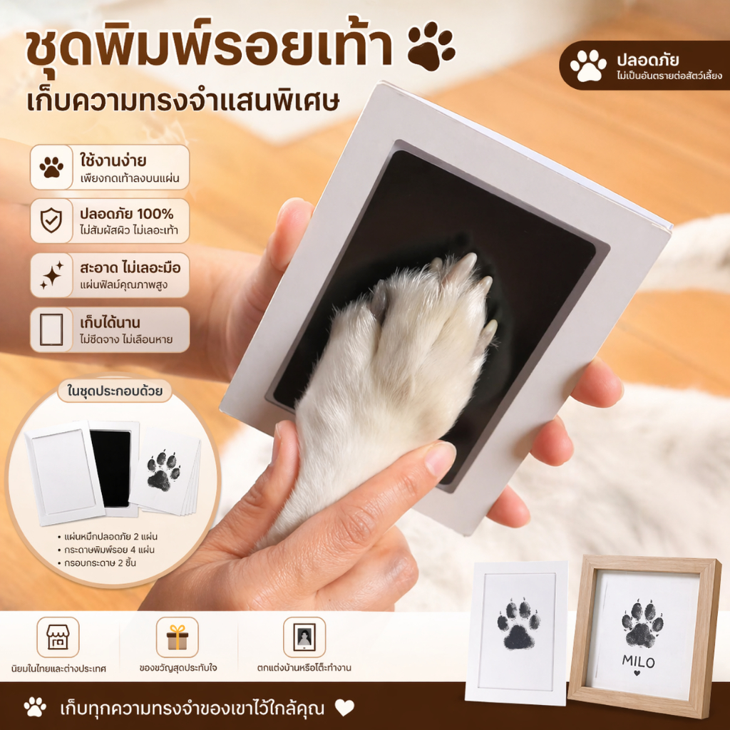 แผ่นหมึกปั๊มรอยเท้าสัตว์เลี้ยง วัสดุปลอยภัย ใช้ซ้ำได้