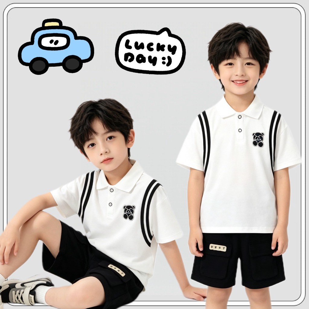 MC249 ชุดเด็กชายมินิมอล เสื้อโปโลแขนสั้น กางเกงขาสั้น ใส่สบายมาก