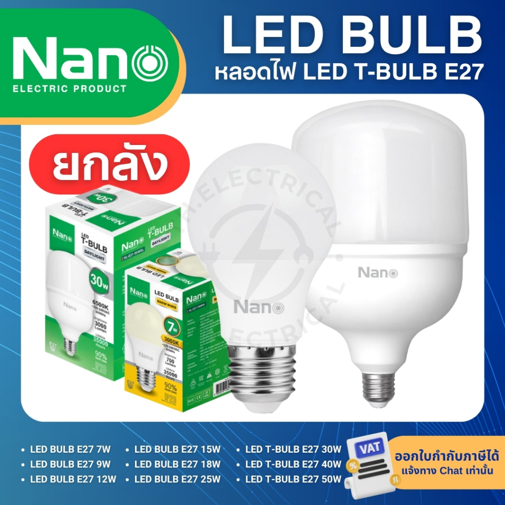 (ยกลัง) NANO หลอดไฟ LED BULB และ T-BLUB ขั้ว E27 7W 9W 12W 15W 18W 25W 30W 40W 50W หลอดประหยัดไฟ
