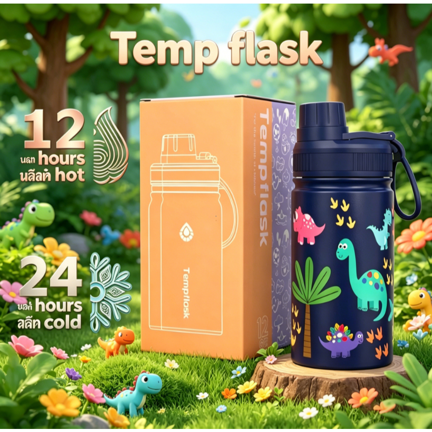 ขวดน้ำเก็บเย็นเด็ก Tempflask 350ml สแตนเลส 304 กันรั่ว ทนทาน พกพาสะดวก