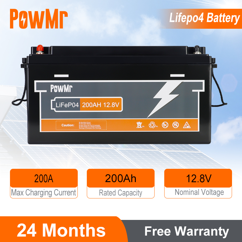 PowMr 12V 200AH แบตเตอรี่ลิเธียมเหล็กฟอสเฟต, แบตเตอรี่พลังงานแสงอาทิตย์, แบตเตอรี่จักรยานไฟฟ้า, การชาร์จแบตเตอรี่ประสิทธ