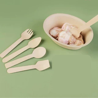 (100 ชิ้น) ช้อนไม้ ช้อนไอติม ส้อม ขนาดเล็ก เหมาะกับของหวาน ของทานเล่น สินค้าฟู้ดเกรด ปลอดภัย
