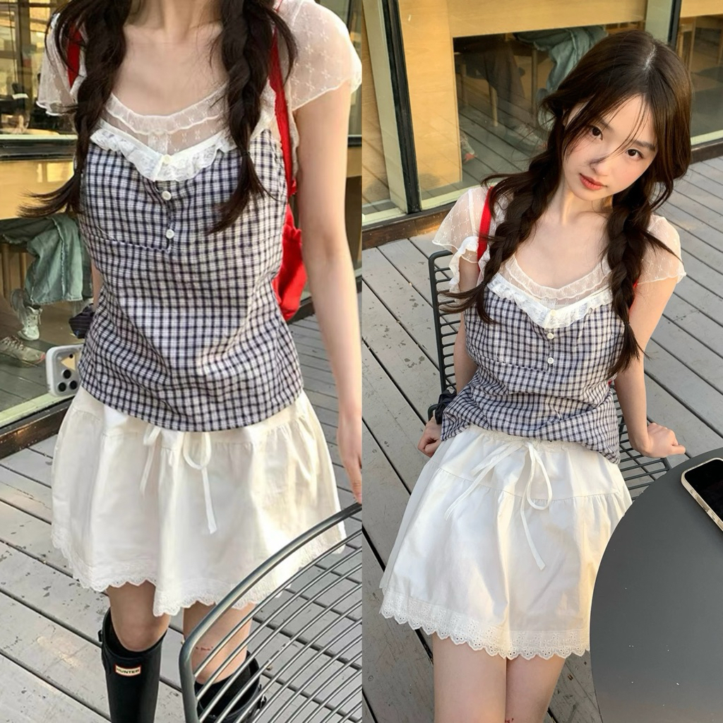 Somedays | 🐰Maru Set เสื้อลูกไม้+เสื้อกล้าม+กระโปรง ฟีลสาวหวาน แยกชิ้นแมตช์ชุดอื่นได้