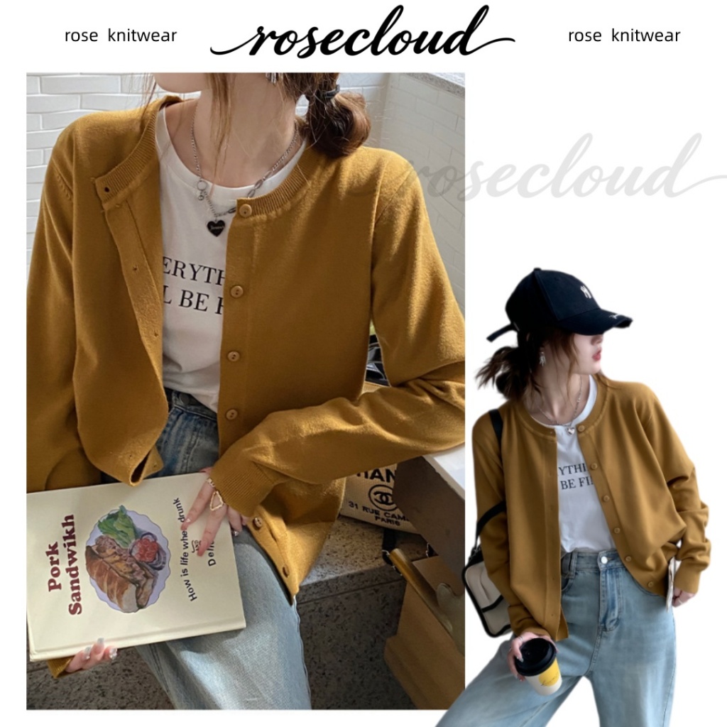 🌟rosecloud🌟สินค้าพร้อมส่ง จัดส่งรวดเร็วสินค้าพร้อมส่งเสื้อคาร์ดิแกนถักเนื้อบาง สไตล์เกาหลี เสื้อถักทรงหลวมที่ช่วยให้ดูผอ