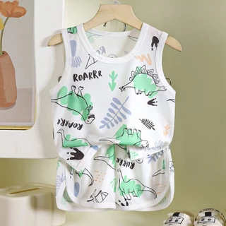 BEAR BABY ชุดเสื้อกล้ามเด็ก ชุดเซทเด็กหน้าร้อน ผ้านิ่ม ใส่สบาย พิมพ์ลายการ์ตูน ระบายอากาศดี ไซส์73-110
