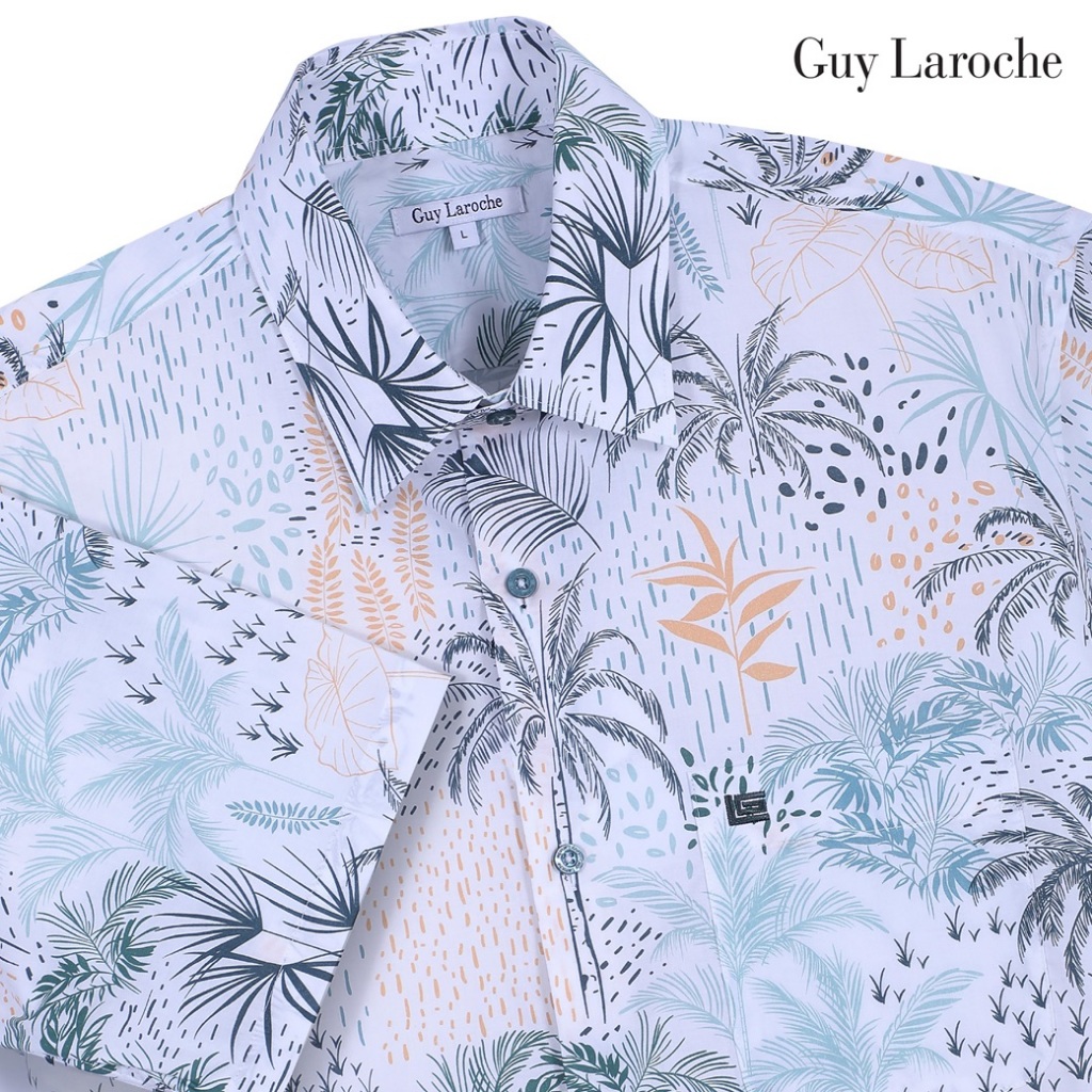 Guy Laroche เสื้อเชิ้ตแขนสั้น พิมพ์ลาย สีเขียว เนื้อผ้า 100% Cotton ทรง REGULAR FIT รุ่น BAC5100S6GR