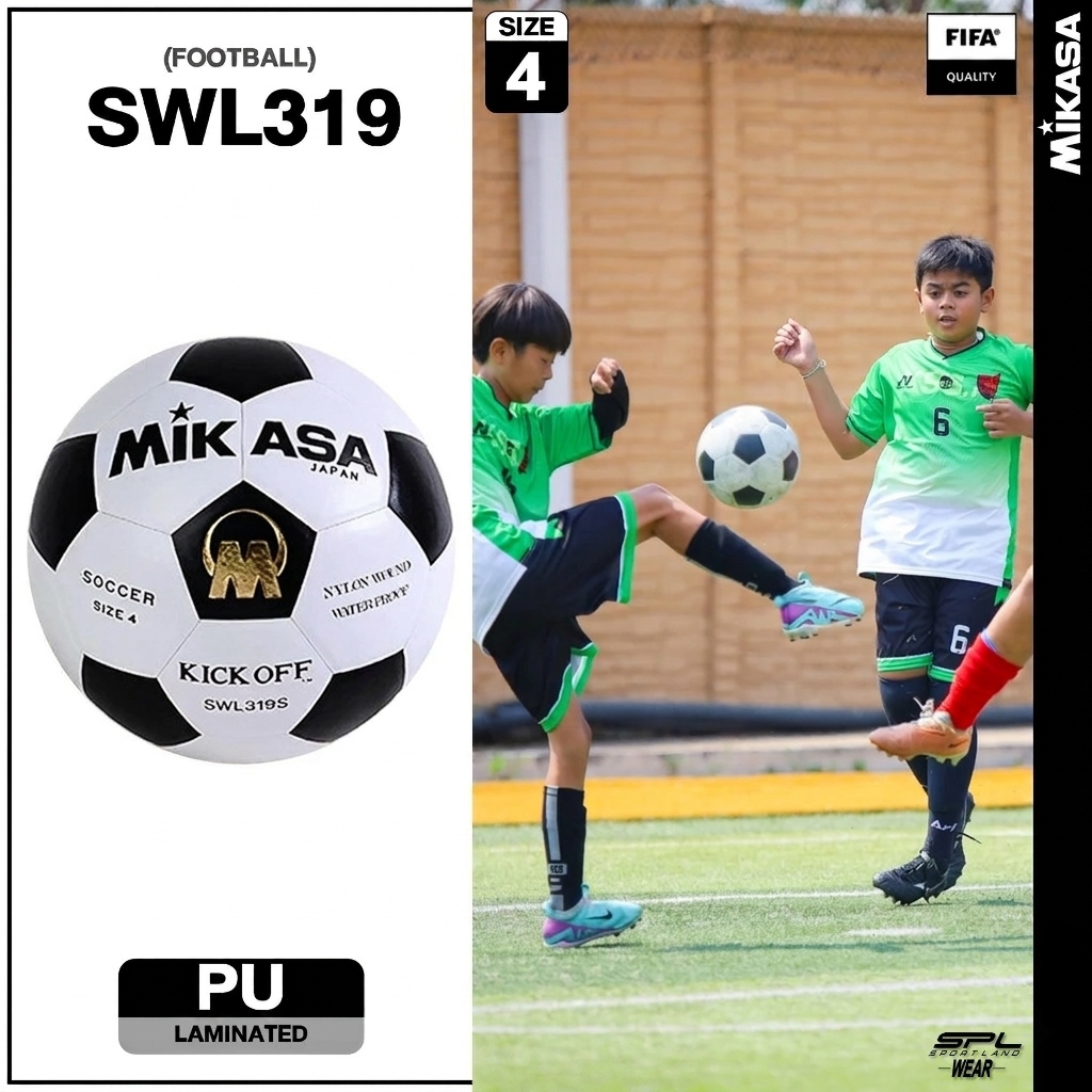 Mikasa มิกาซ่า ลูกฟุตบอลหนัง Football PU เบอร์ 4 Th SWL319 WH/BK (1100)
