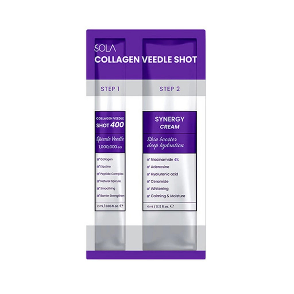Sola Collagen Veedle Shot 2 Step โซลา คอลลาเจน วีเดิลช็อต เซรั่มเข็มเปิดผิว + ครีมฟื้นฟู