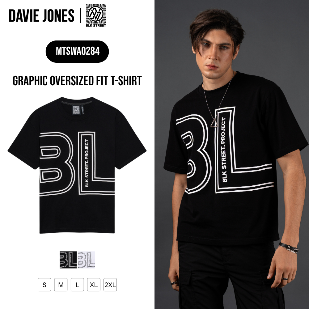 DAVIE JONES [BLK STREET] เสื้อยืดผู้ชาย Graphic Oversized Fit T-Shirt สีดำ ขาว WA0284
