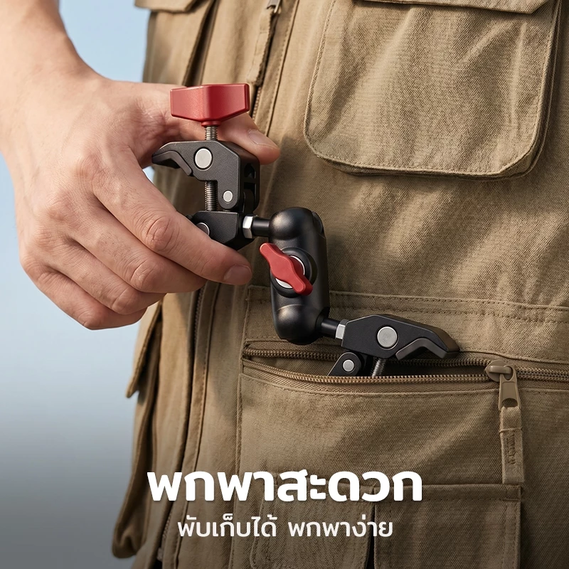 แคลมป์หนีบกล้อง โลหะ Double Super Clamp Magic Arm 360° หมุนได้ สำหรับ GoPro DJI Insta360 ขายึดมอเตอร์ไซค์ จักรยาน แข็งแร thumbnail 10