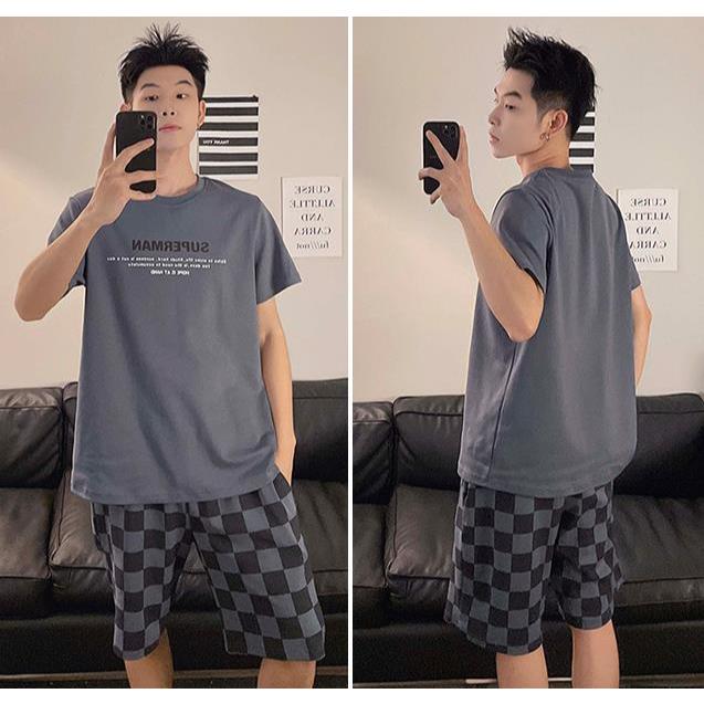 ชุดนอนผู้ชาย，เสื้อยืด+กางเกงขาสั้น，ผ้าคอตตอนทรงหลวมใส่สบาย，L~3XL,50~100KG ราคา ถูกที่สุด ดีลบีเคเค แกลเลอรีภาพที่ 8