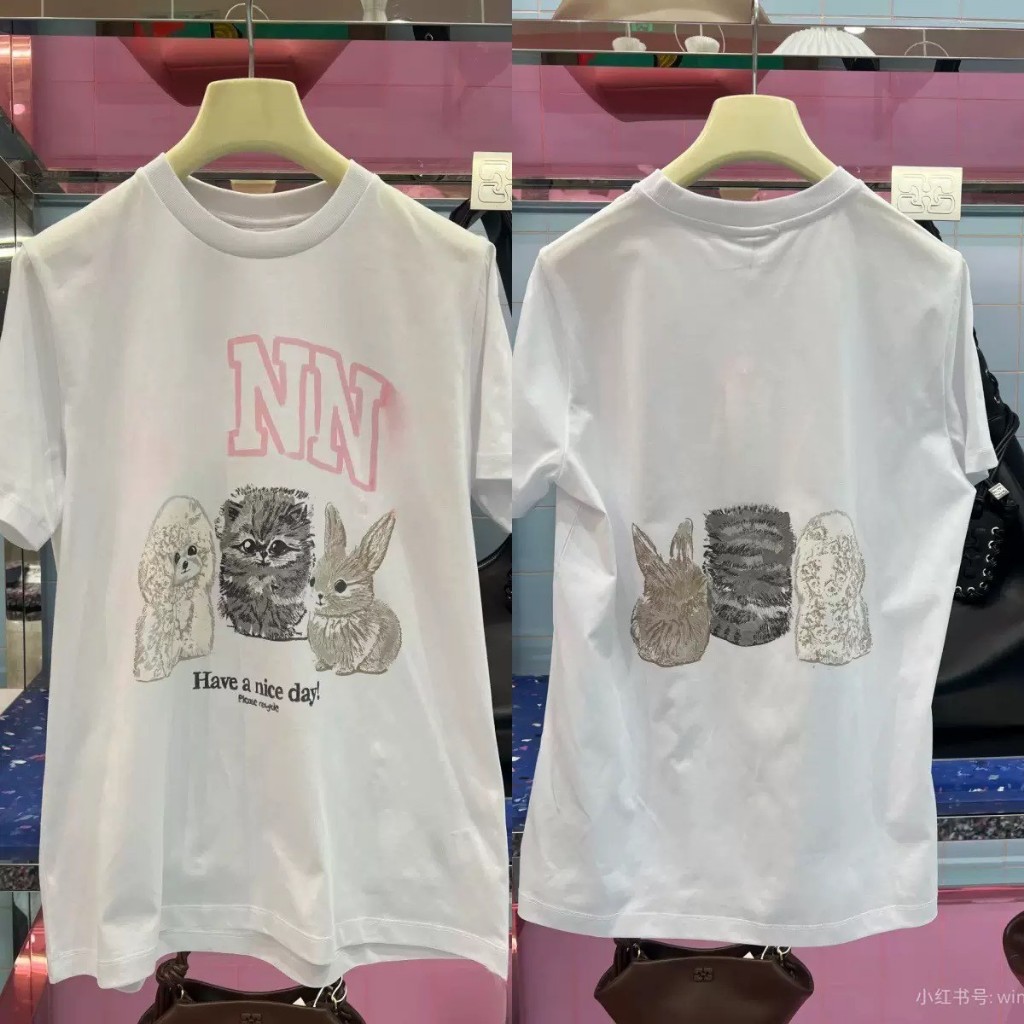 PP196 เสื้อยืด GANN animals prints rabbit pink