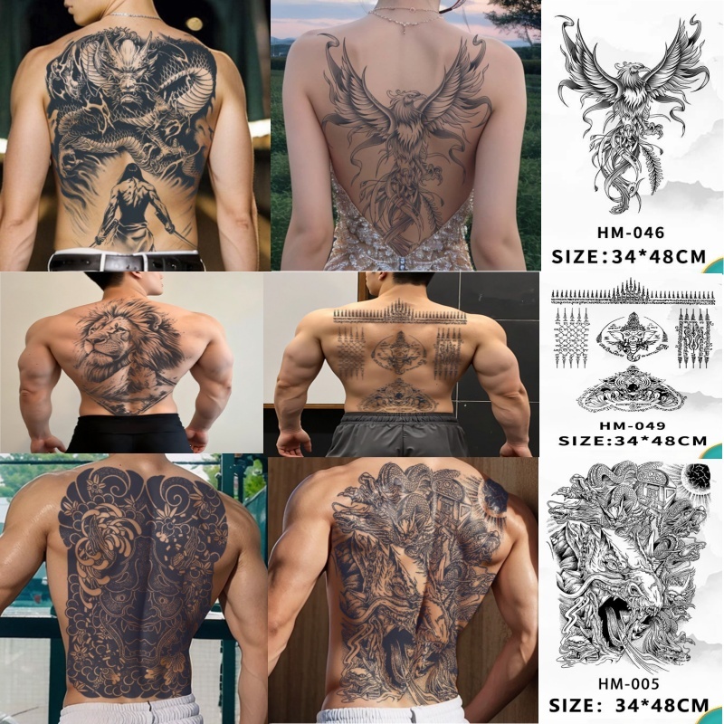 สติกเกอร์รอยสักชั่วคราวจากสมุนไพร รอยสักกึ่งถาวร ดีไซน์โดดเด่นติดเต็มหลัง ติดทนนานสูงสุด 15 วัน