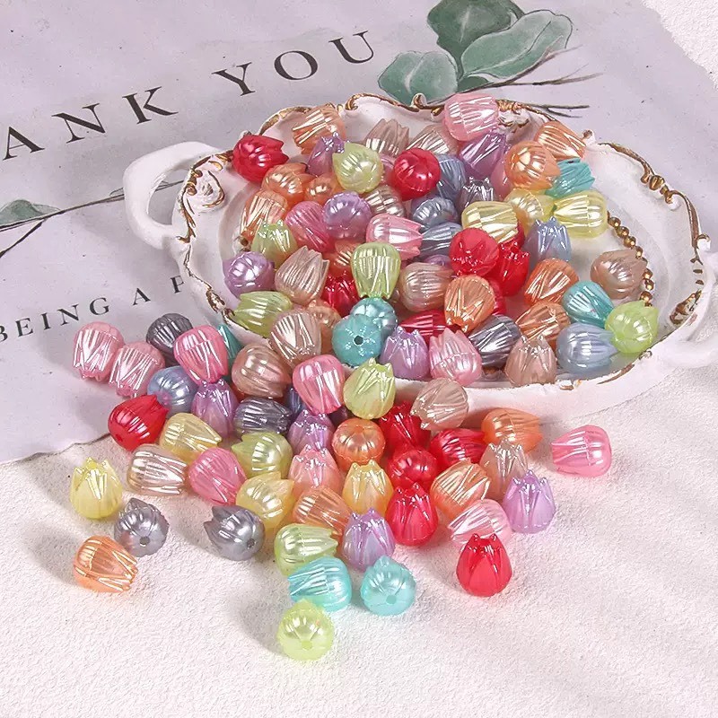 ลูกปัด ดอกบัว ขนาด 8mm อุปกรณ์เสริมงานฝีมือ diy สีสันสดใส อุปกรณ์เสริมงานฝีมือ