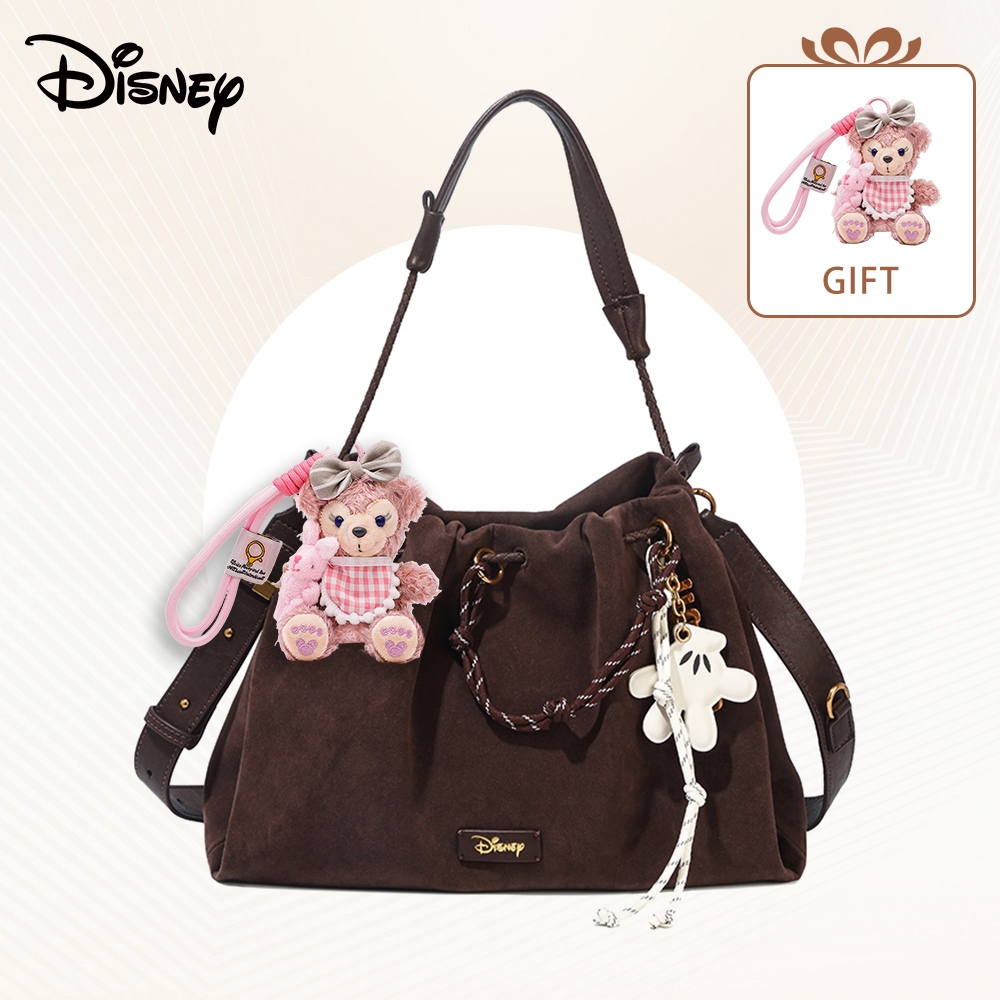 Disney แท้ กระเป๋าสะพายข้าง กระเป๋า Hobo ทรงถัง ความจุใหญ่ กระเป๋าโท้ท สะพายไหล่ได้ พร้อมพวงกุญแจ ShellieMay น่ารักมาก