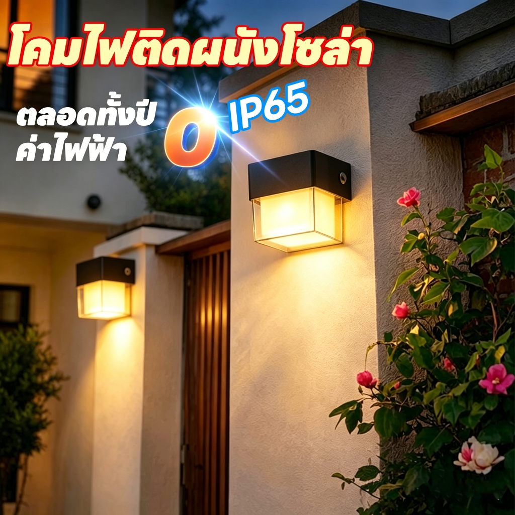 NEW LED6000MA  ไฟโซล่าเซลล์ โคมไฟติดผนัง พลังงานแสงอาทิตย์ Solar cell light สำหรับกลางแจ้ง โคมไฟติดผนังภายนอ