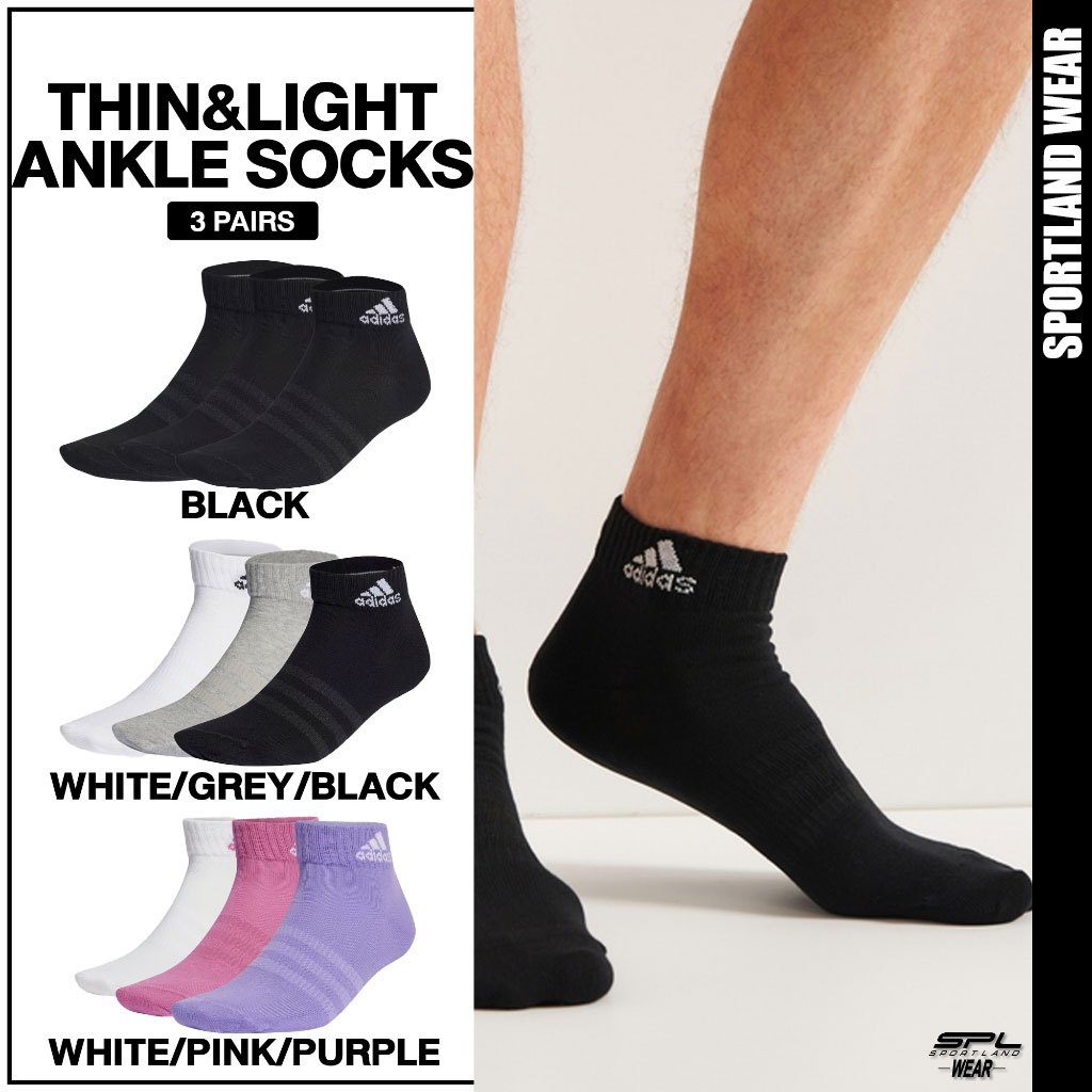 Adidas อาดิดาส ถุงเท้าข้อสั้น ถุงเท้าสีดำ Socks Thin and Light Sportswear Ankle 6 Pairs IC1293 (700)