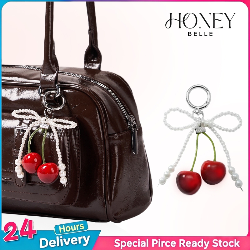 HONEY BELLE✨พวงกุญแจเชอร์รี่โบว์มุก พวงกุญแจห้อยกระเป๋า เกาหลี ลูกปัดโบว์ INS พวงกุญแจ