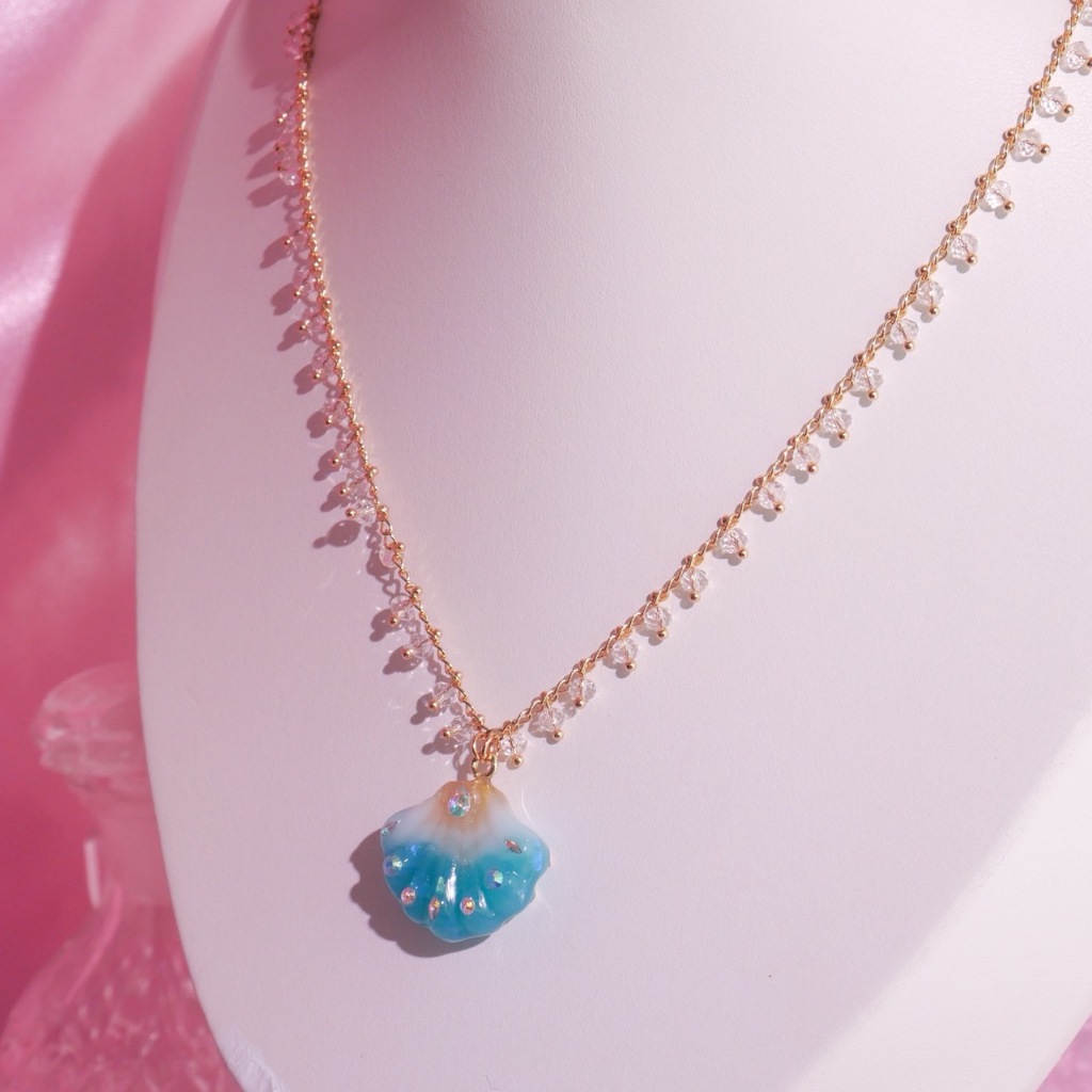 MIMEAR U409 สร้อยคอเปลือกหอยฟ้า Blue Shell Necklace เรซิ่นทำมือ 14K CZ Limited