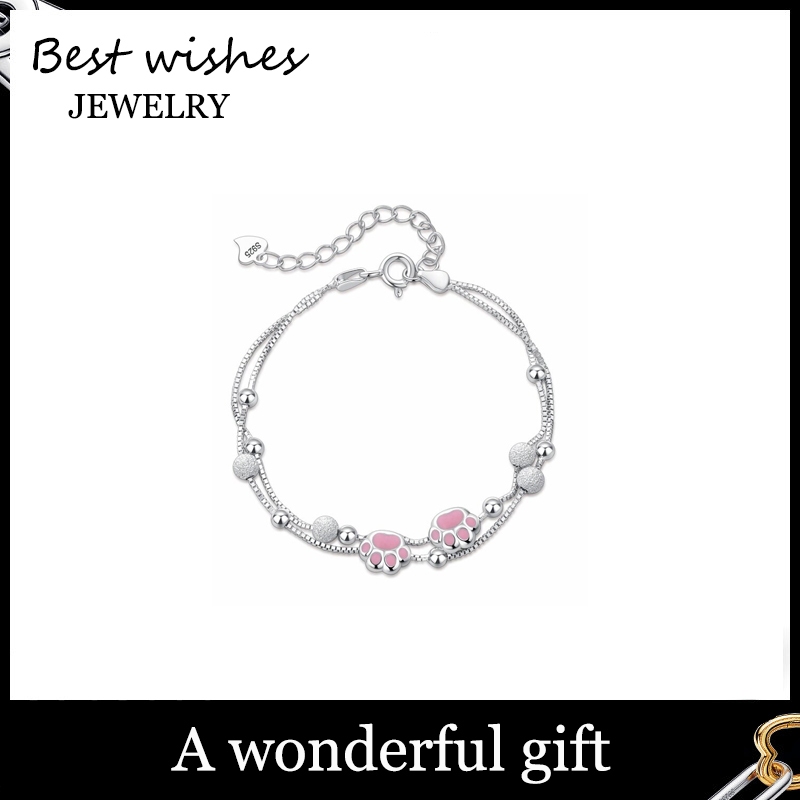 WG Jewelry สร้อยข้อมือ Cute Kitten จี้เท้าแมว กําไลนําโชค กําไลสวยๆ กำไลเพชร SZ008